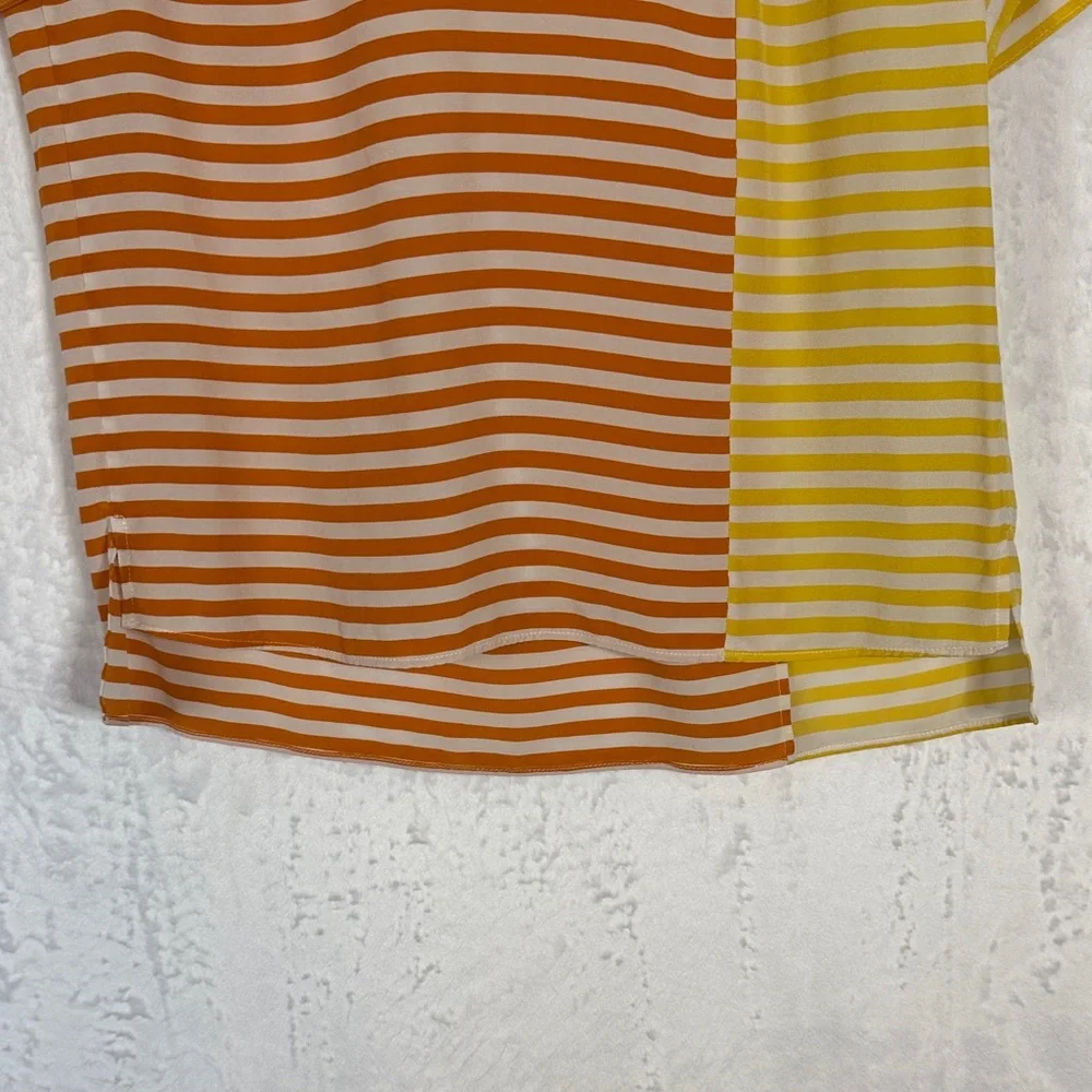 Akris Punto Women's US 6 Orange & Yellow Striped 100% Mulberry Silk Luxury Top